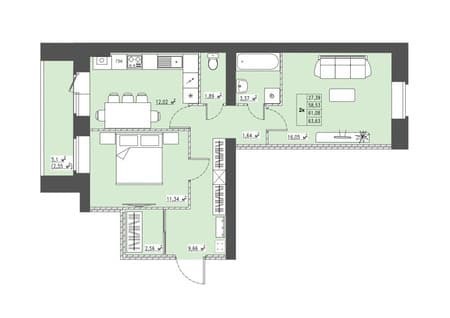 Продам двухкомнатную квартиру, 63 м², этаж 1 из 4. Фото 1