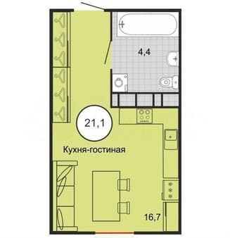 Продать студию, 21.1 м², этаж 5 из 10. Фото 1