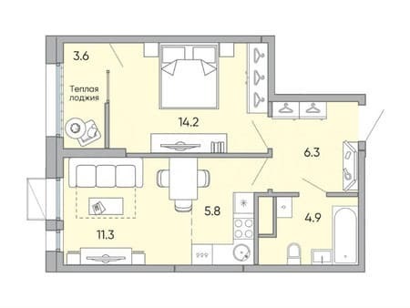 Объявление о продаже двухкомнатной квартиры, 46.1 м², этаж 13 из 18. Фото 1