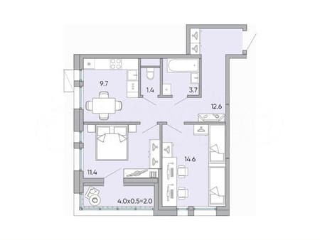 Продается двухкомнатная квартира, 55.9 м², этаж 13 из 18. Фото 1
