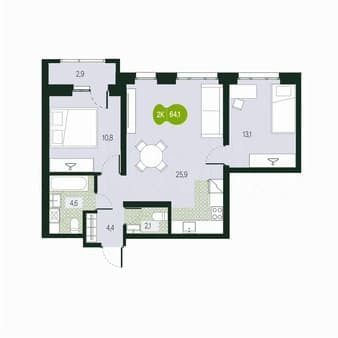 Продажа трехкомнатной квартиры, 64.1 м², этаж 12 из 17. Фото 1