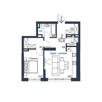 Продать двухкомнатную квартиру, 51.8 м², этаж 11 из 23. Фото 1