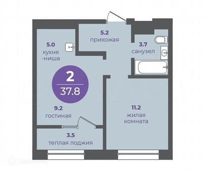 Продам двухкомнатную квартиру, 37.8 м², этаж 20 из 24. Фото 1