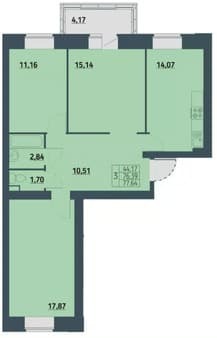 Продам трехкомнатную квартиру, 77.6 м², этаж 6 из 9. Фото 1