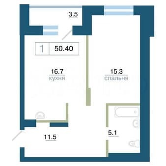 Продам однокомнатную квартиру, 50.4 м², этаж 4 из 24. Фото 1