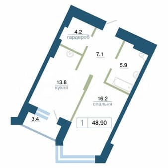 Продажа однокомнатной квартиры, 48.9 м², этаж 5 из 24. Фото 1