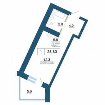 Купить студию, 28.8 м², этаж 14 из 24. Фото 1