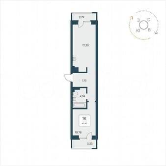 1-комн. квартира, 45.5 м²