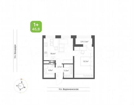 Продаю однокомнатную квартиру, 45.8 м², этаж 7 из 9. Фото 1