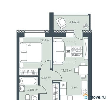 Купить двухкомнатную квартиру, 41.7 м², этаж 8 из 8. Фото 1