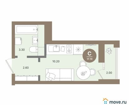 Продам студию, 17.1 м², этаж 17 из 18. Фото 1