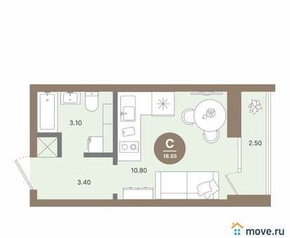 Продажа студии, 18.55 м², этаж 9 из 18. Фото 1