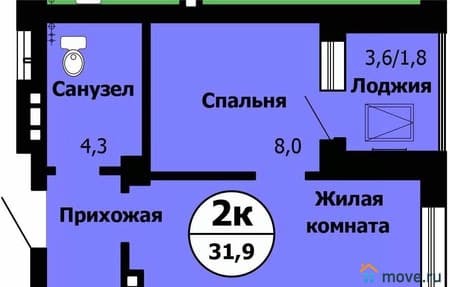 Купить двухкомнатную квартиру, 32.3 м², этаж 14 из 24. Фото 1