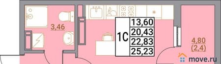 Продается студия, 25.23 м², этаж 13 из 21. Фото 1