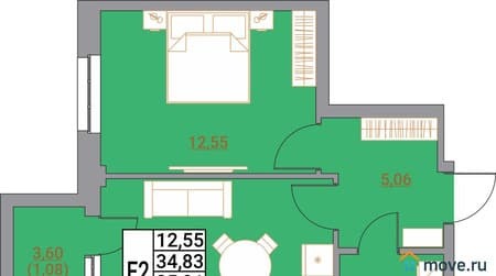 Продажа однокомнатной квартиры, 38.43 м², этаж 3 из 21. Фото 1