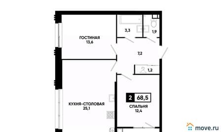 Продам однокомнатную квартиру, 68.5 м², этаж 6 из 24. Фото 1