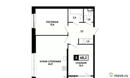 Продается однокомнатная квартира, 68.2 м², этаж 21 из 24. Фото 1