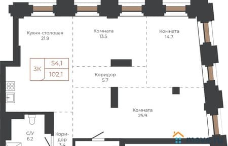 Объявление о продаже трехкомнатной квартиры, 102.1 м², этаж 9 из 27. Фото 1