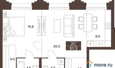 Продать двухкомнатную квартиру, 61.3 м², этаж 3 из 16. Фото 1