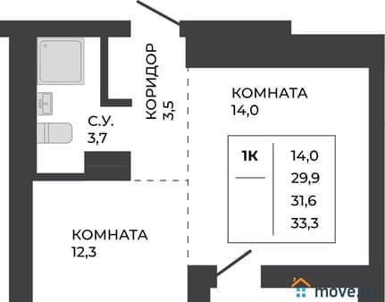 Купить однокомнатную квартиру, 31.6 м², этаж 9 из 21. Фото 1