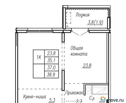 Продажа однокомнатной квартиры, 37 м², этаж 8 из 17. Фото 1