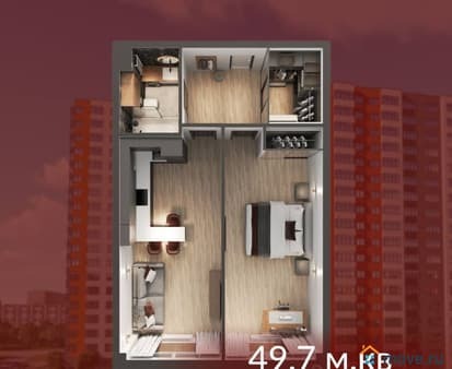 Продажа однокомнатной квартиры, 49.7 м², этаж 12 из 17. Фото 1
