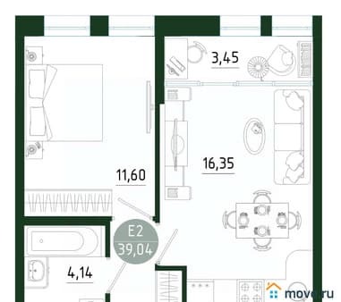 Продать однокомнатную квартиру, 39.04 м², этаж 1 из 25. Фото 1