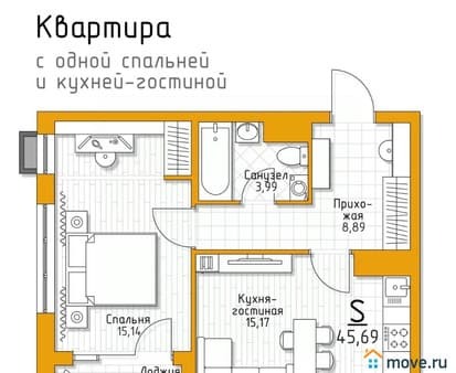 Продам однокомнатную квартиру, 45.69 м², этаж 1 из 5. Фото 1