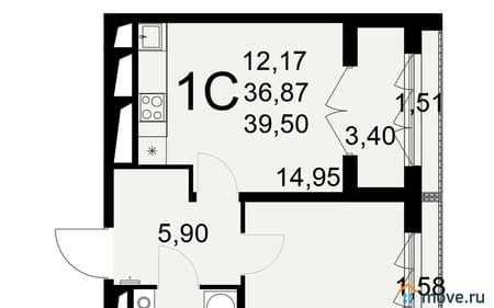 Продаем однокомнатную квартиру, 39.5 м², этаж 3 из 25. Фото 2