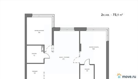 Продать двухкомнатную квартиру, 73.1 м², этаж 14 из 21. Фото 1