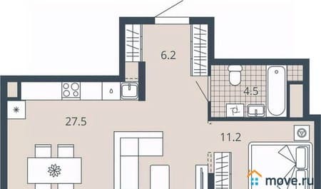 Купить однокомнатную квартиру, 50.9 м², этаж 16 из 23. Фото 1