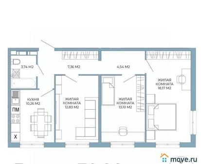 Продать трехкомнатную квартиру, 70 м², этаж 7 из 18. Фото 1