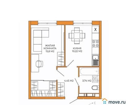 Купить однокомнатную квартиру, 34.21 м², этаж 13 из 18. Фото 1
