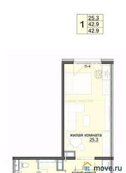 Продается однокомнатная квартира, 42.9 м², этаж 13 из 18. Фото 1
