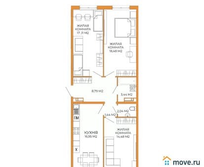 Купить трехкомнатную квартиру, 82.73 м², этаж 10 из 18. Фото 1