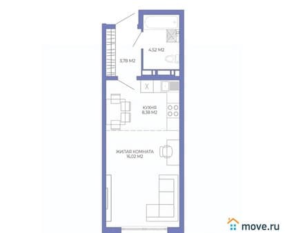 Купить однокомнатную квартиру, 32.7 м², этаж 11 из 17. Фото 1
