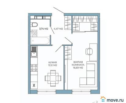 Продажа однокомнатной квартиры, 36.02 м², этаж 10 из 18. Фото 1