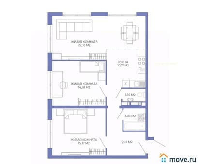 Продаем трехкомнатную квартиру, 75.81 м², этаж 16 из 17. Фото 1