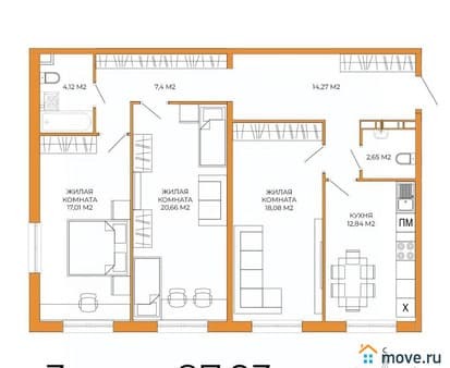 Продаю трехкомнатную квартиру, 97.03 м², этаж 3 из 18. Фото 1