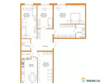 Продаем четырехкомнатную квартиру, 117.94 м², этаж 6 из 18. Фото 1