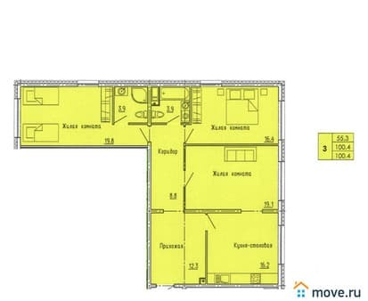 Продать трехкомнатную квартиру, 100.4 м², этаж 3 из 18. Фото 1