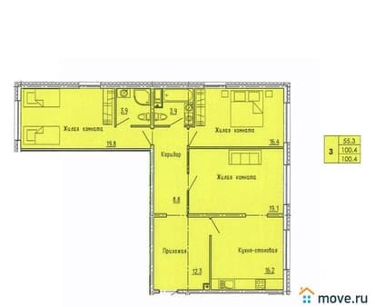 Купить трехкомнатную квартиру, 100.4 м², этаж 5 из 18. Фото 1