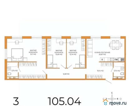 Объявление о продаже трехкомнатной квартиры, 105.04 м², этаж 11 из 18. Фото 1