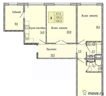 Продаем трехкомнатную квартиру, 100.3 м², этаж 4 из 18. Фото 1