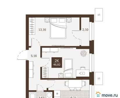 Продажа двухкомнатной квартиры, 46.92 м², этаж 1 из 22. Фото 1