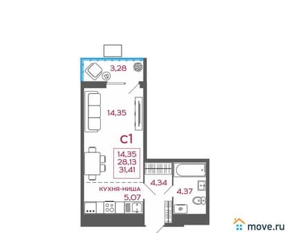 Продаю студию, 31.41 м², этаж 7 из 17. Фото 1