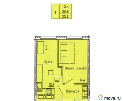 Продажа однокомнатной квартиры, 35.8 м², этаж 16 из 18. Фото 1