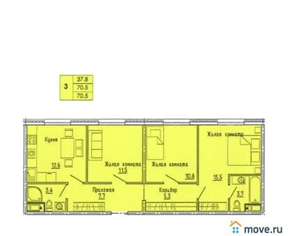 Продается трехкомнатная квартира, 70.5 м², этаж 13 из 18. Фото 1