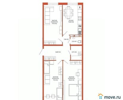 Продажа трехкомнатной квартиры, 83.06 м², этаж 7 из 18. Фото 1
