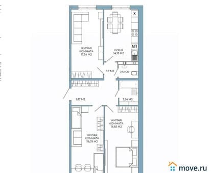 Продам трехкомнатную квартиру, 84.94 м², этаж 7 из 18. Фото 1